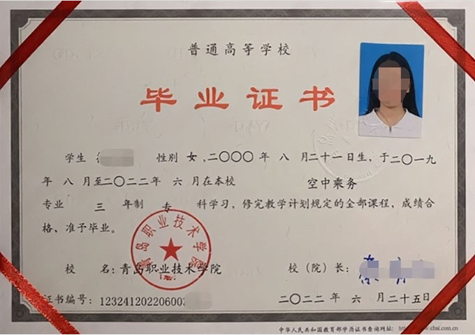 梨树青岛职业技术学院毕业证样本图片